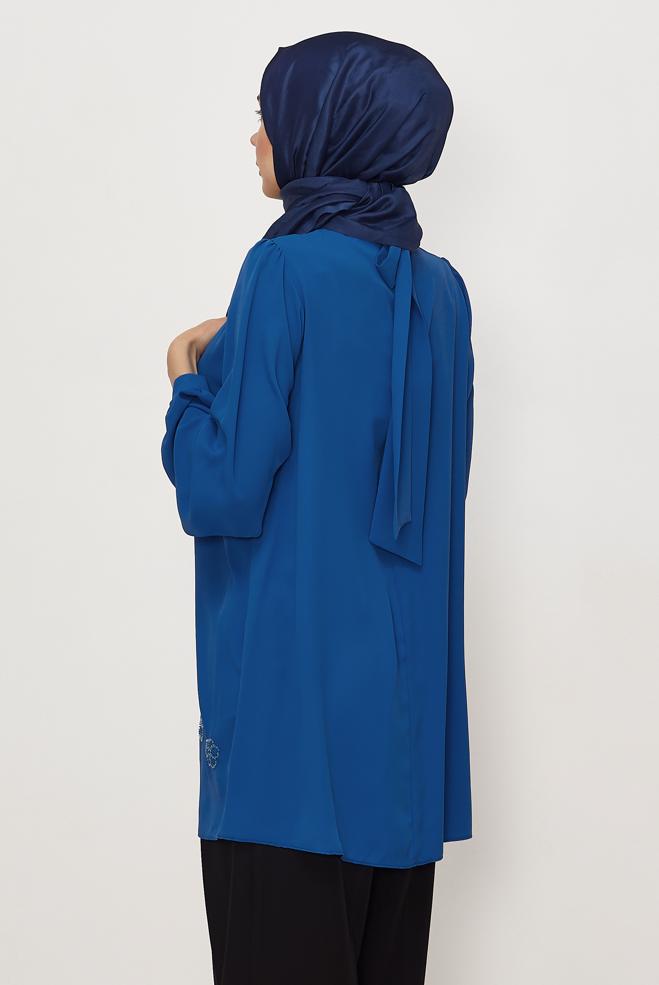 Hijab clothing NAVY BLUE EMBROIDERY DETAILED TUNIC 45710 - ALVİNA