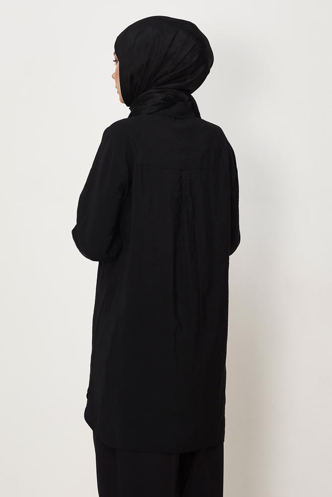 Tesettür giyim SİYAH GÖMLEK YAKA TUNİK 45720 - ALVİNA