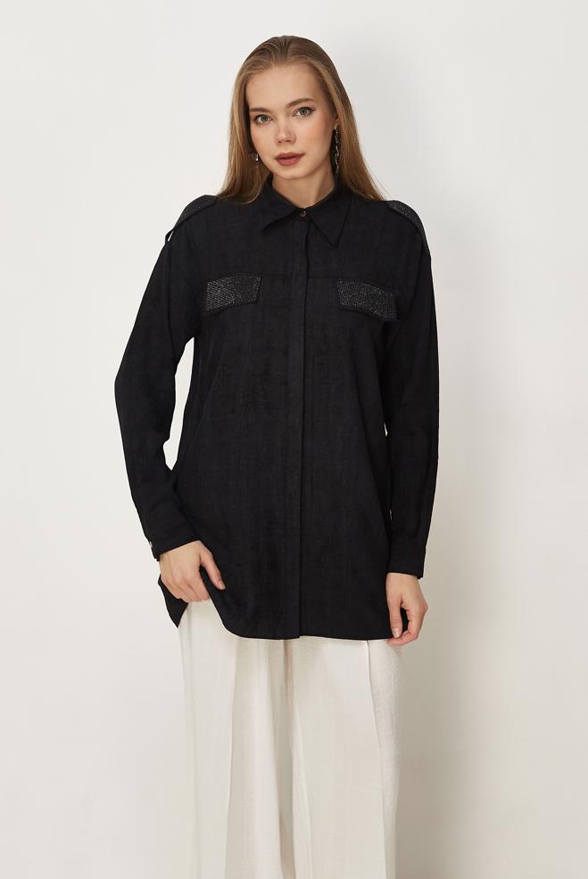 Tesettür giyim  GÖMLEK YAKA TUNİK 45739 - ALVİNA