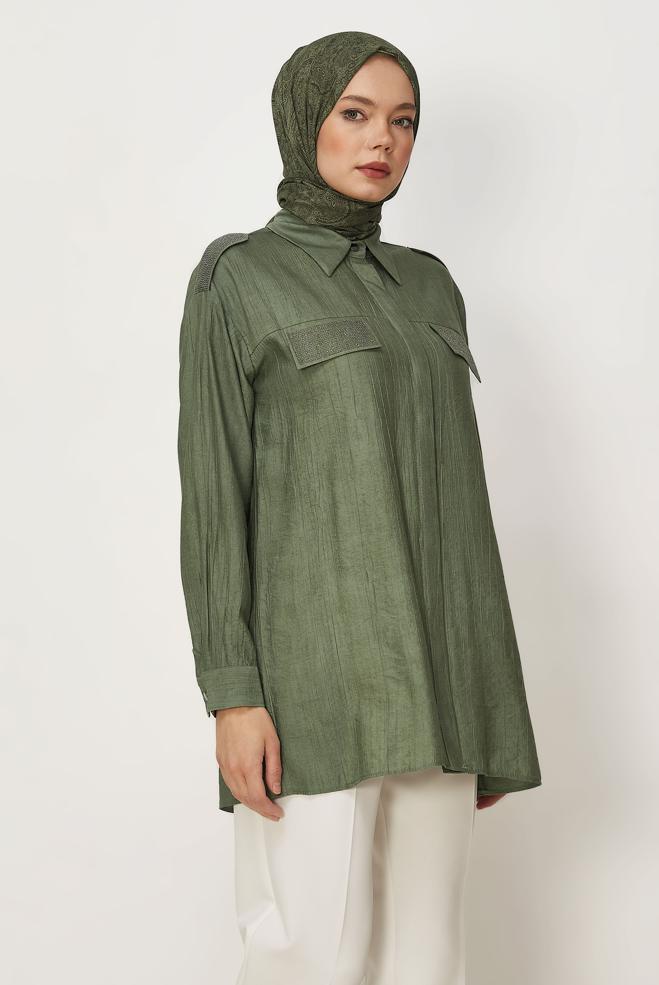 Tesettür giyim  GÖMLEK YAKA TUNİK 45739 - ALVİNA