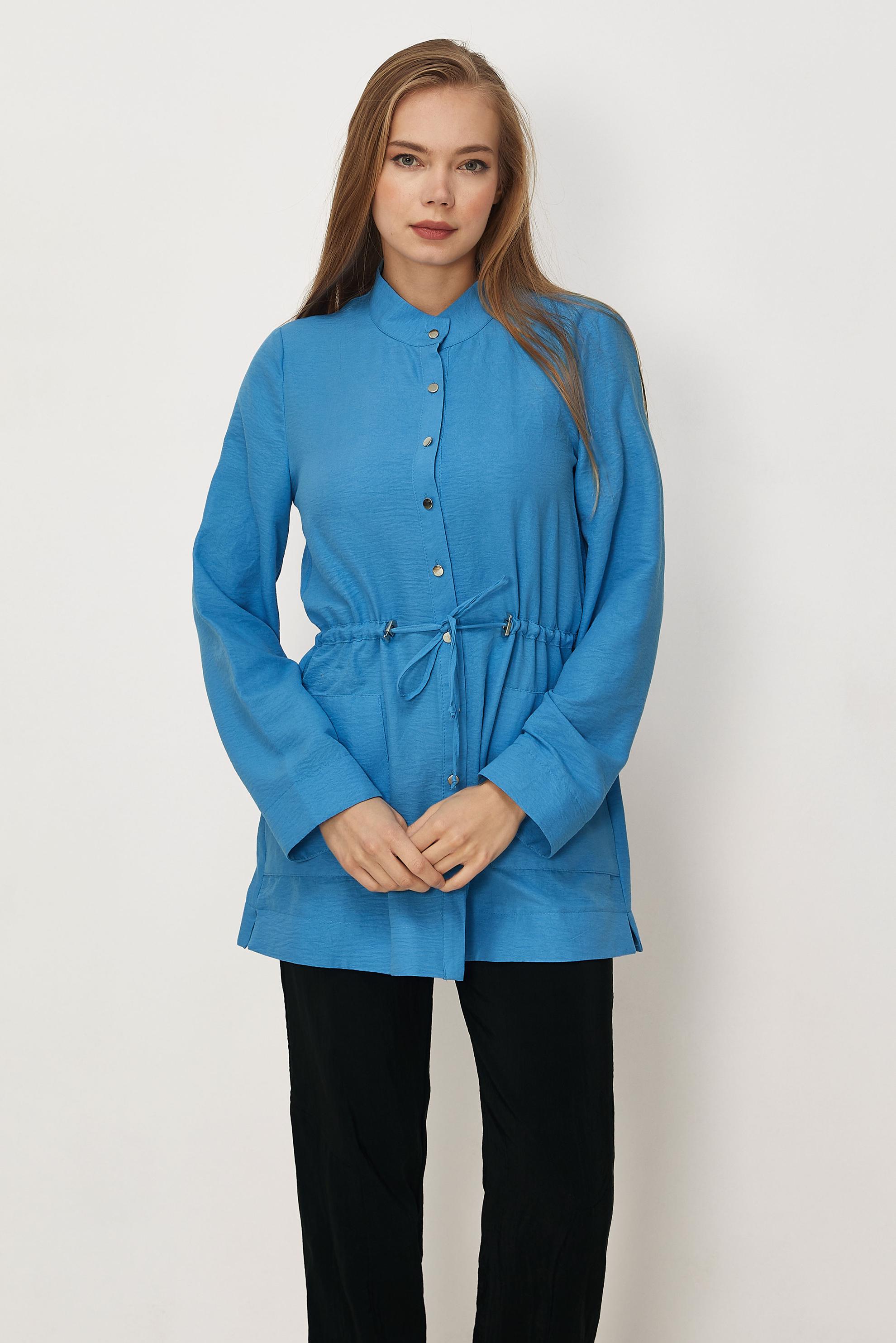 Tesettür giyim MAVİ BELİ BÜZGÜLÜ TUNİK 45780