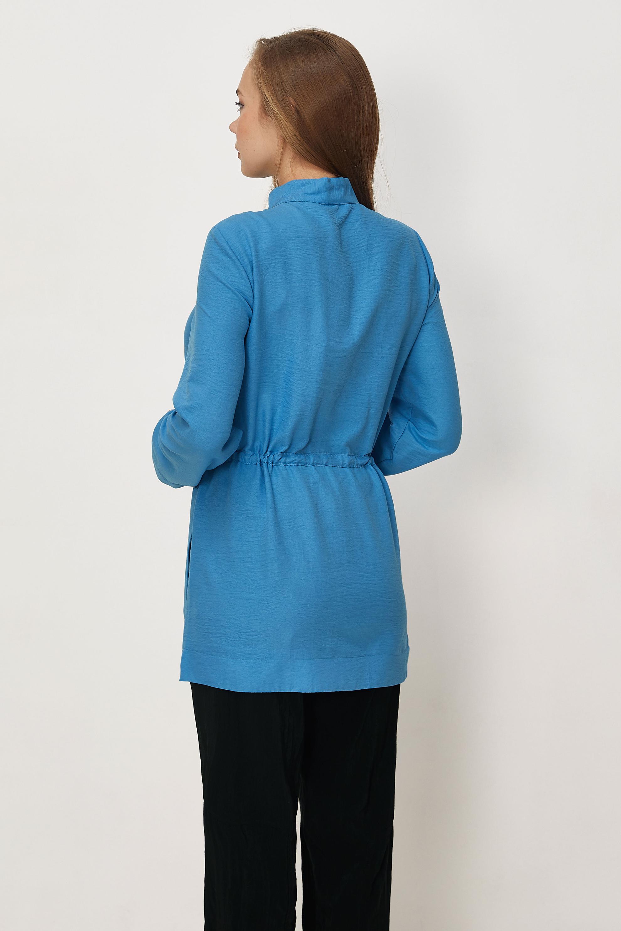 Tesettür giyim MAVİ BELİ BÜZGÜLÜ TUNİK 45780