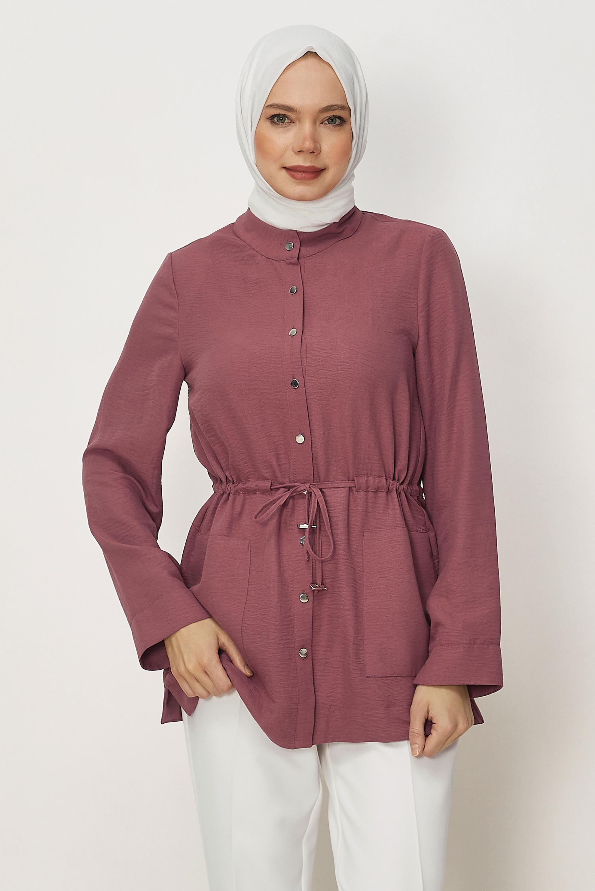 Tesettür giyim PEMBE BELİ BÜZGÜLÜ TUNİK 45780