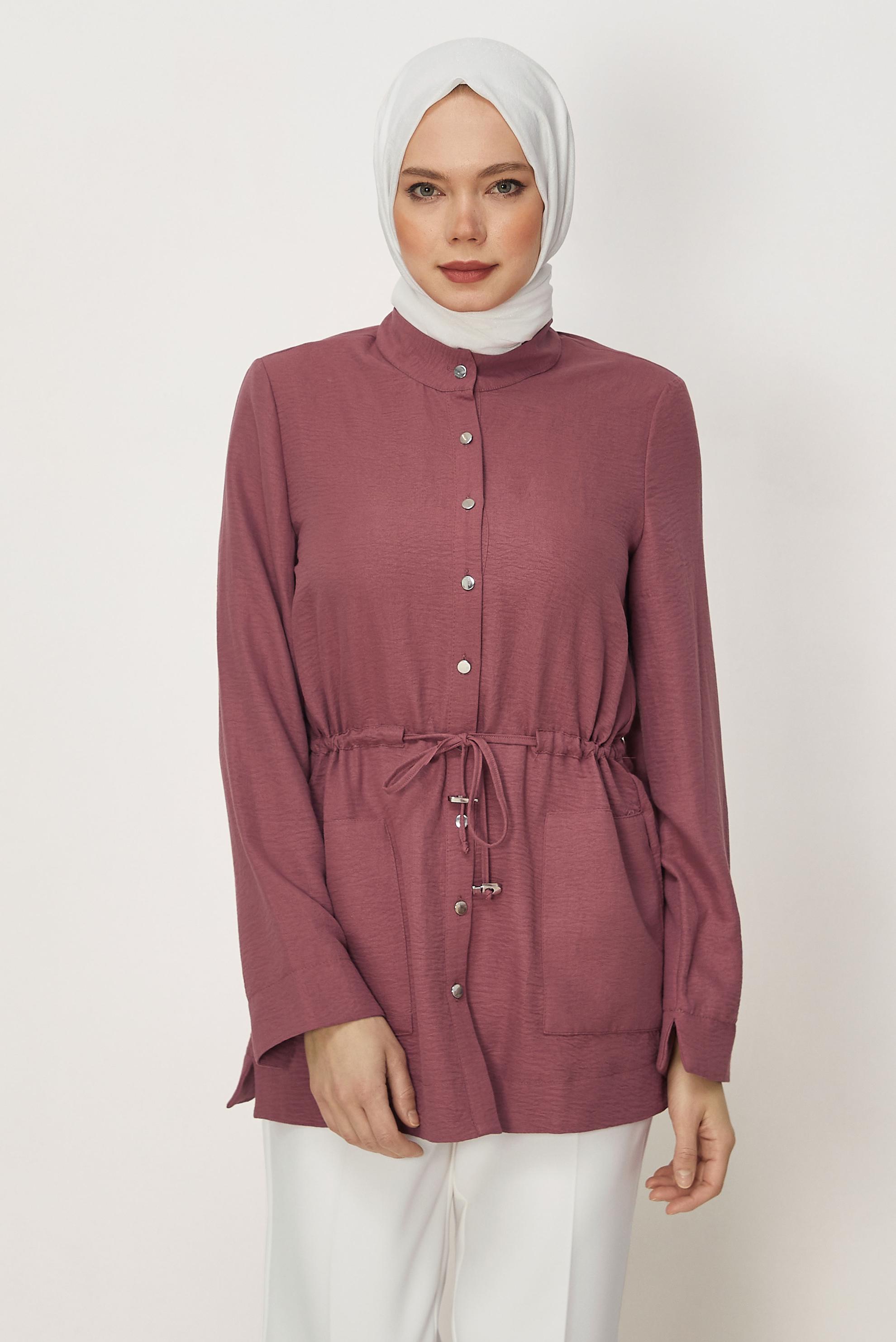 Tesettür giyim PEMBE BELİ BÜZGÜLÜ TUNİK 45780