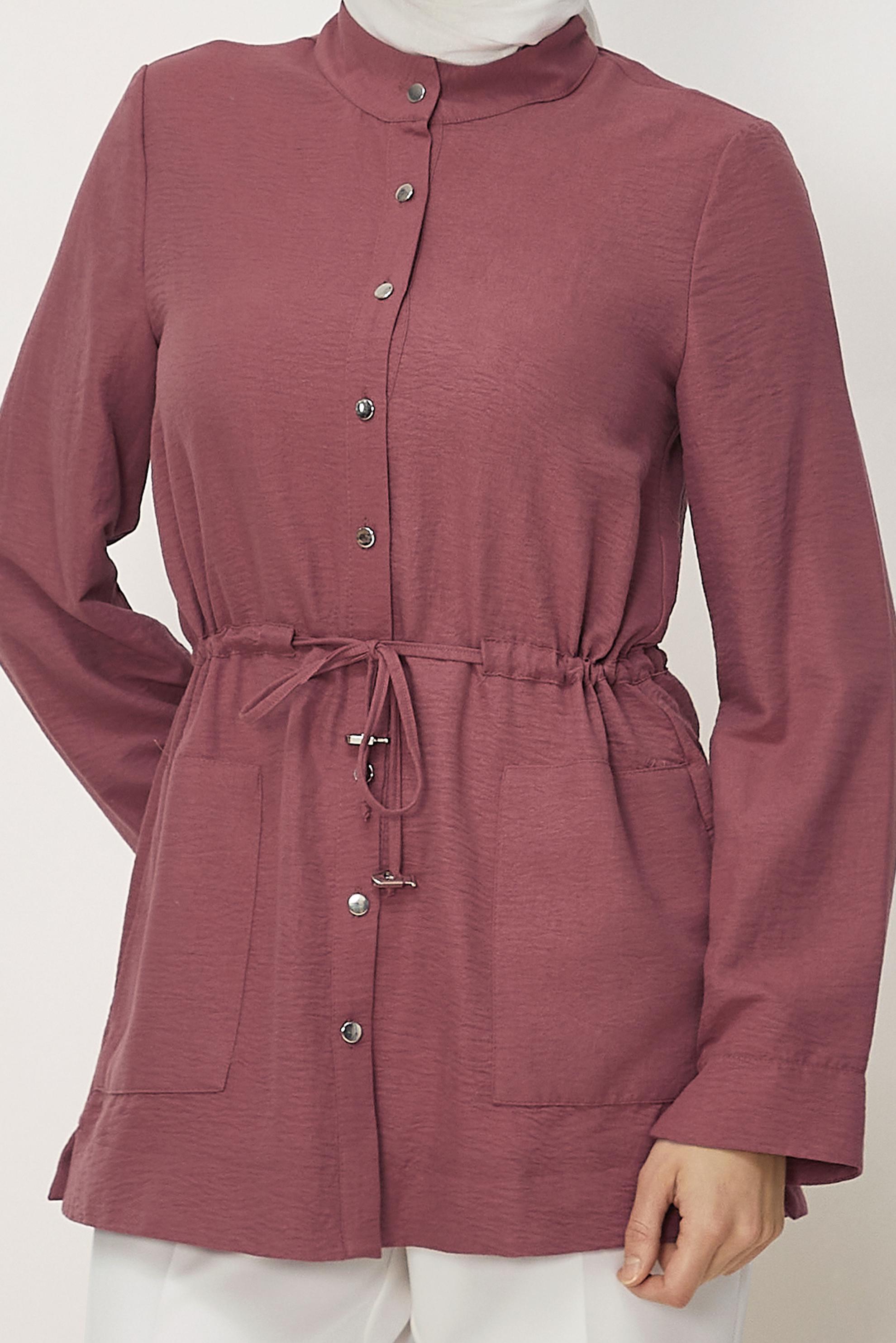 Tesettür giyim PEMBE BELİ BÜZGÜLÜ TUNİK 45780