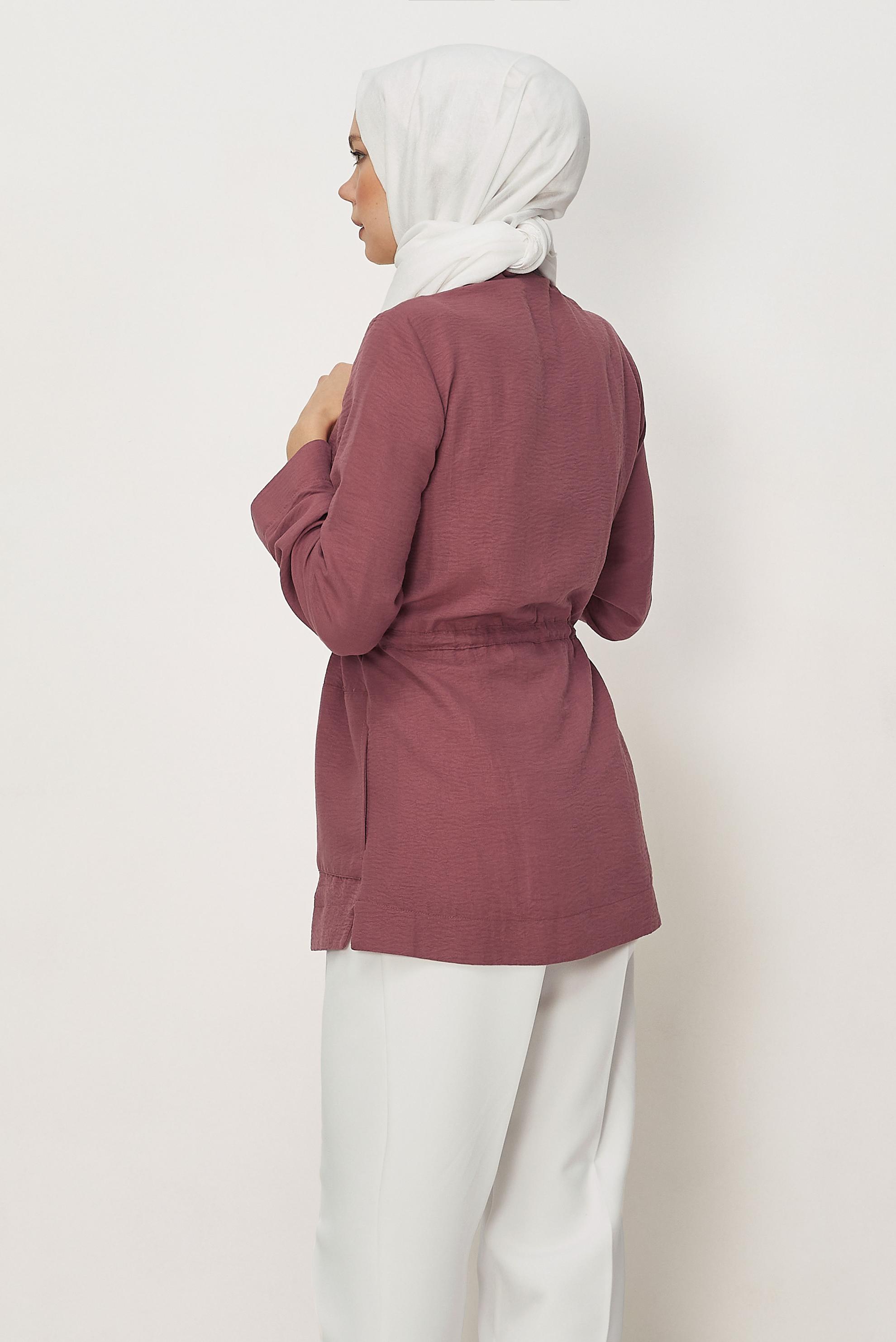 Tesettür giyim PEMBE BELİ BÜZGÜLÜ TUNİK 45780