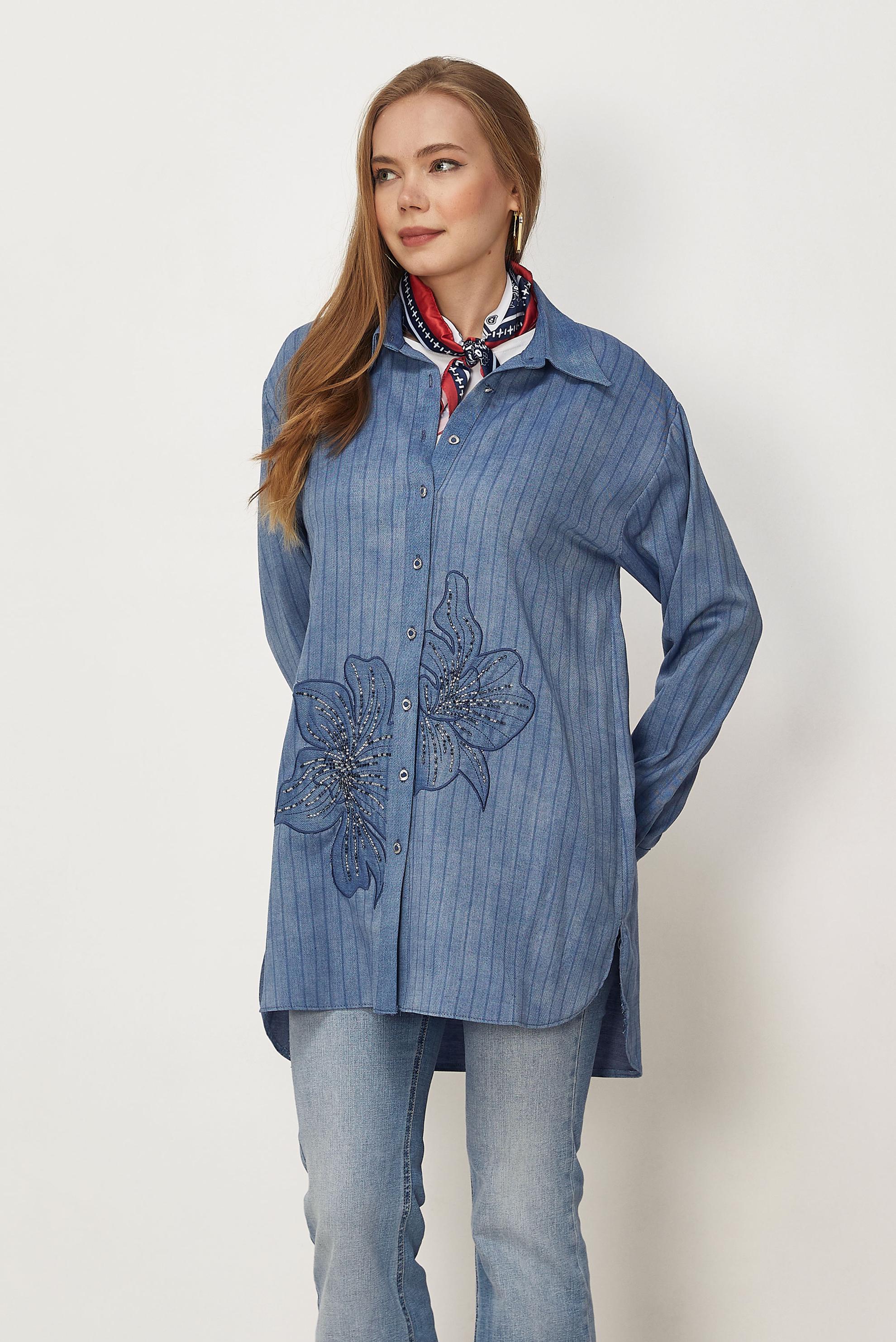 Hijab-Kleidung BLAU TUNIKA IM DENIM-LOOK 46303