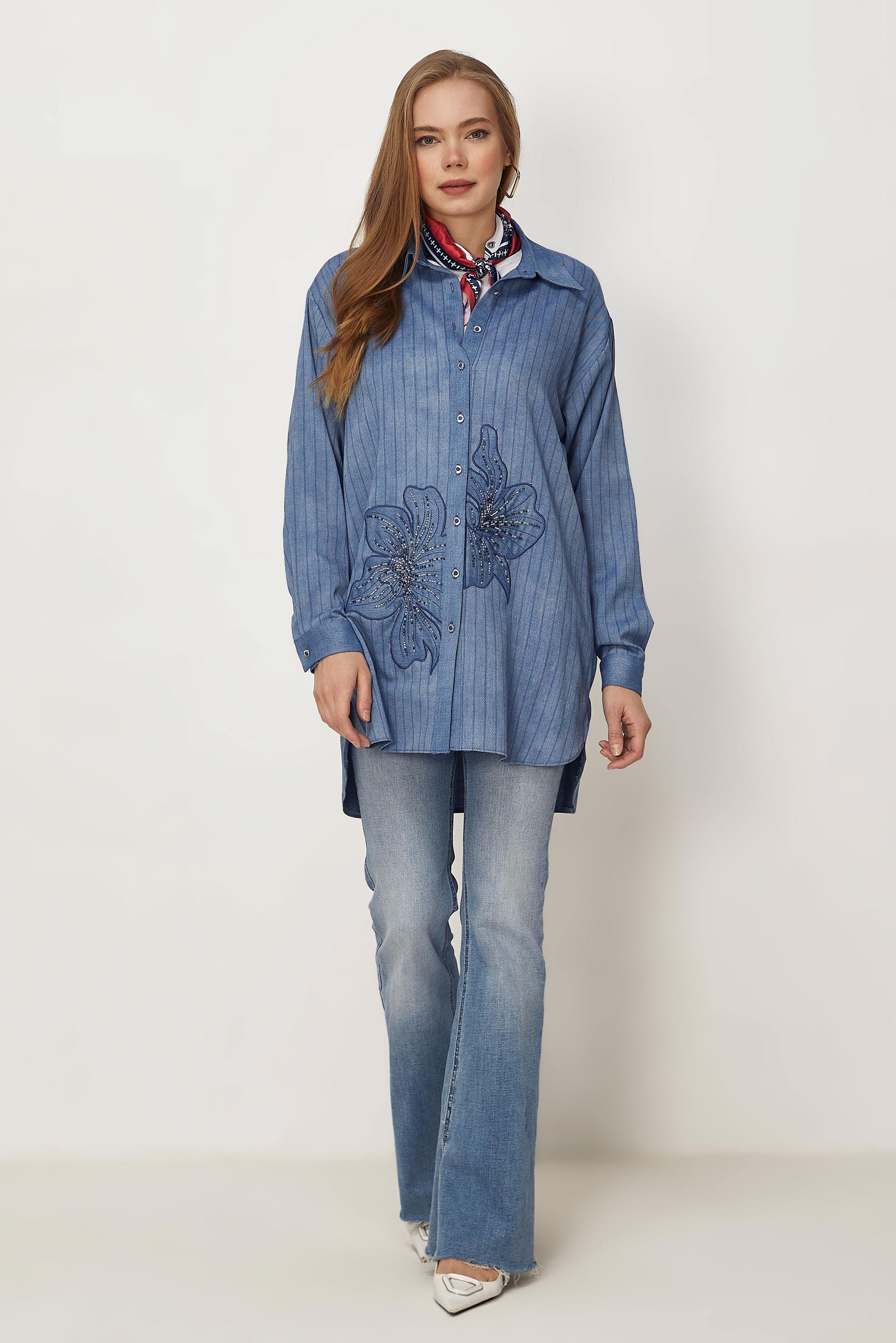 Hijab-Kleidung BLAU TUNIKA IM DENIM-LOOK 46303