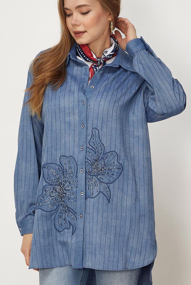 Hijab-Kleidung BLAU TUNIKA IM DENIM-LOOK 46303 - ALVİNA