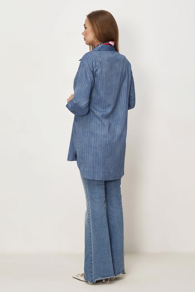 Hijab-Kleidung BLAU TUNIKA IM DENIM-LOOK 46303 - ALVİNA