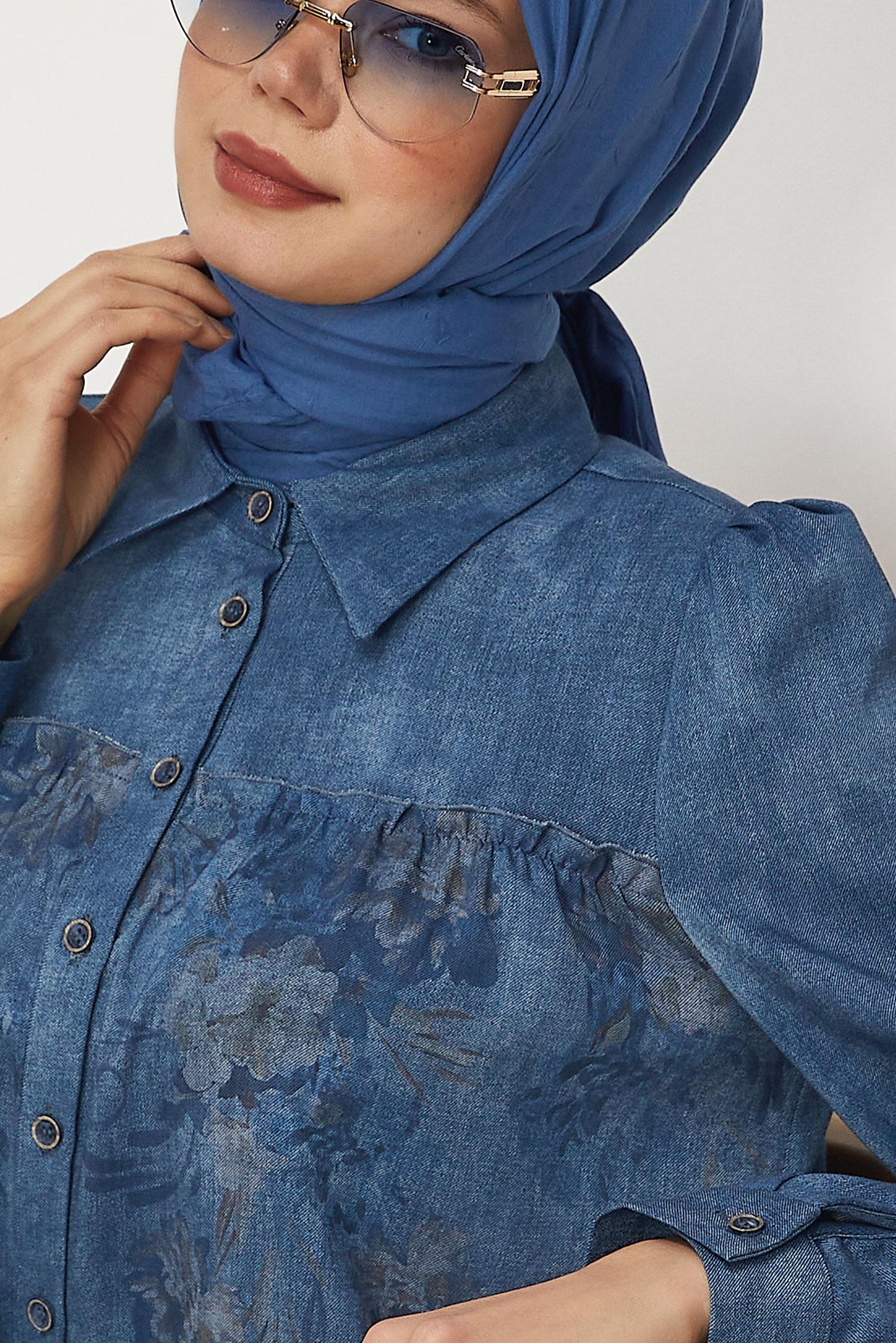 Tesettür giyim MAVİ DENİM GÖRÜNÜMLÜ TUNİK 46307
