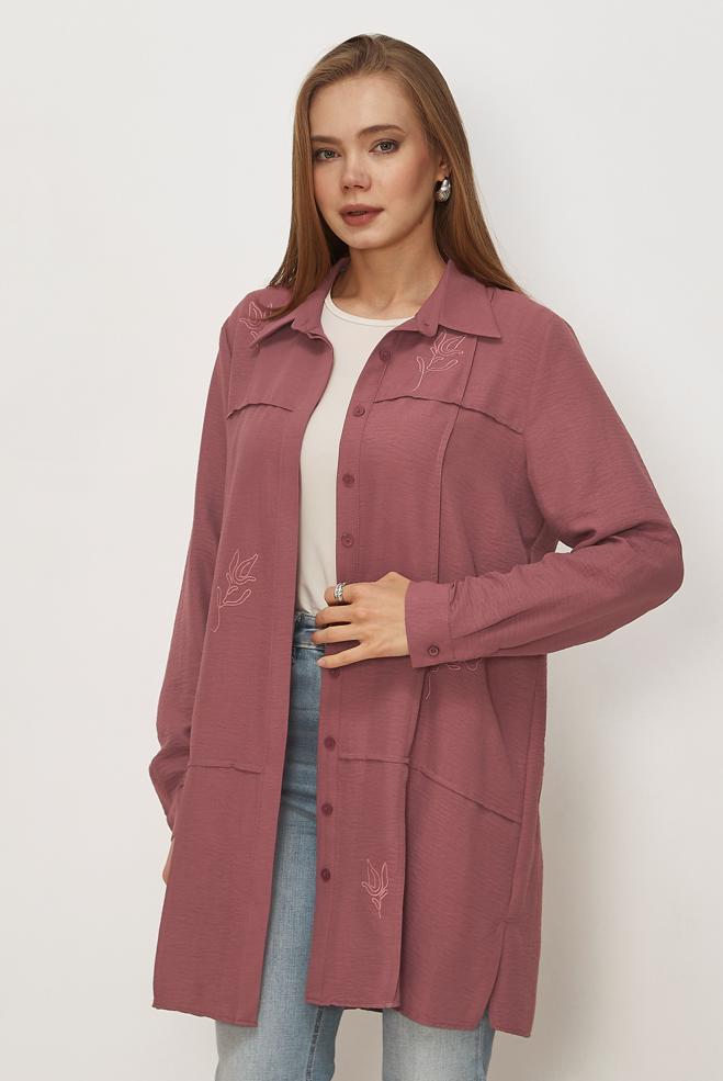 Hijab clothing PINK SHIRT COLLAR TUNIC 46318 - ALVİNA