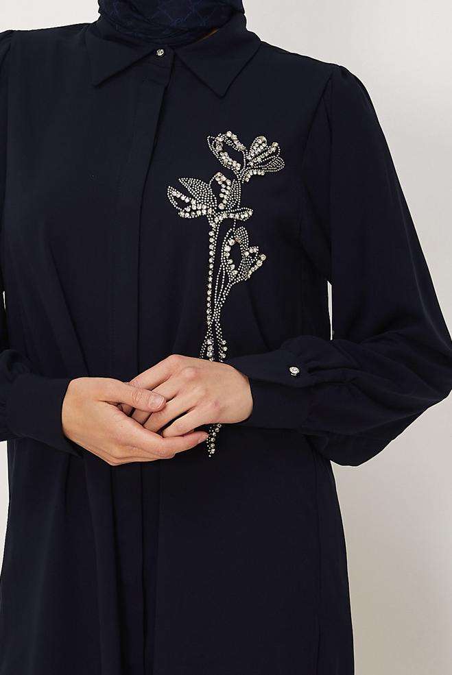 Hijab clothing NAVY BLUE GEM DETAILED TUNIC 46319 - ALVİNA