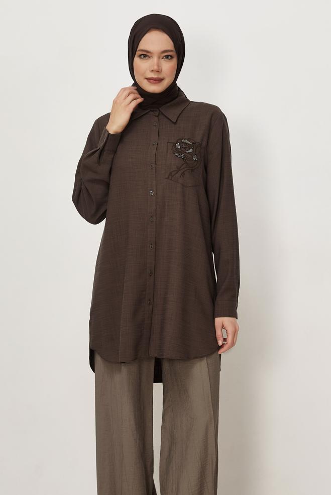 Tesettür giyim  GÖMLEK YAKA TUNİK 46320 - ALVİNA