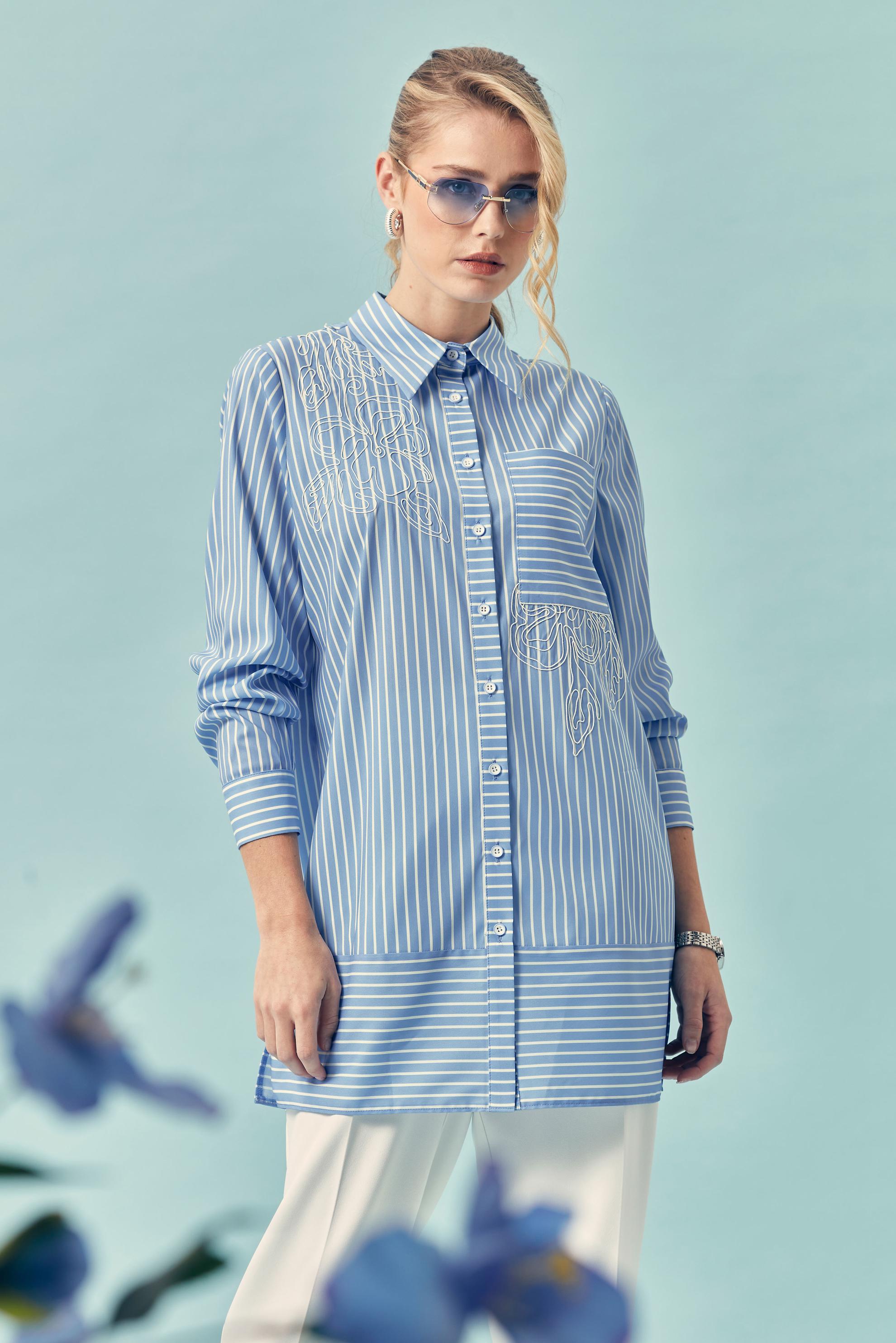 Hijab-Kleidung BLAU HEMDKRAGEN TUNIKA 46356