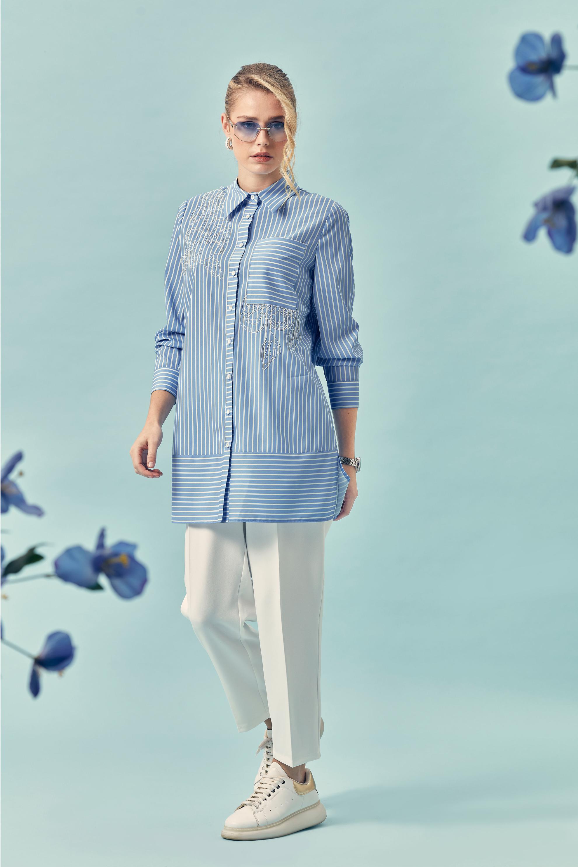 Hijab-Kleidung BLAU HEMDKRAGEN TUNIKA 46356