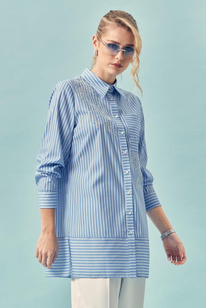 Hijab-Kleidung BLAU HEMDKRAGEN TUNIKA 46356 - ALVİNA