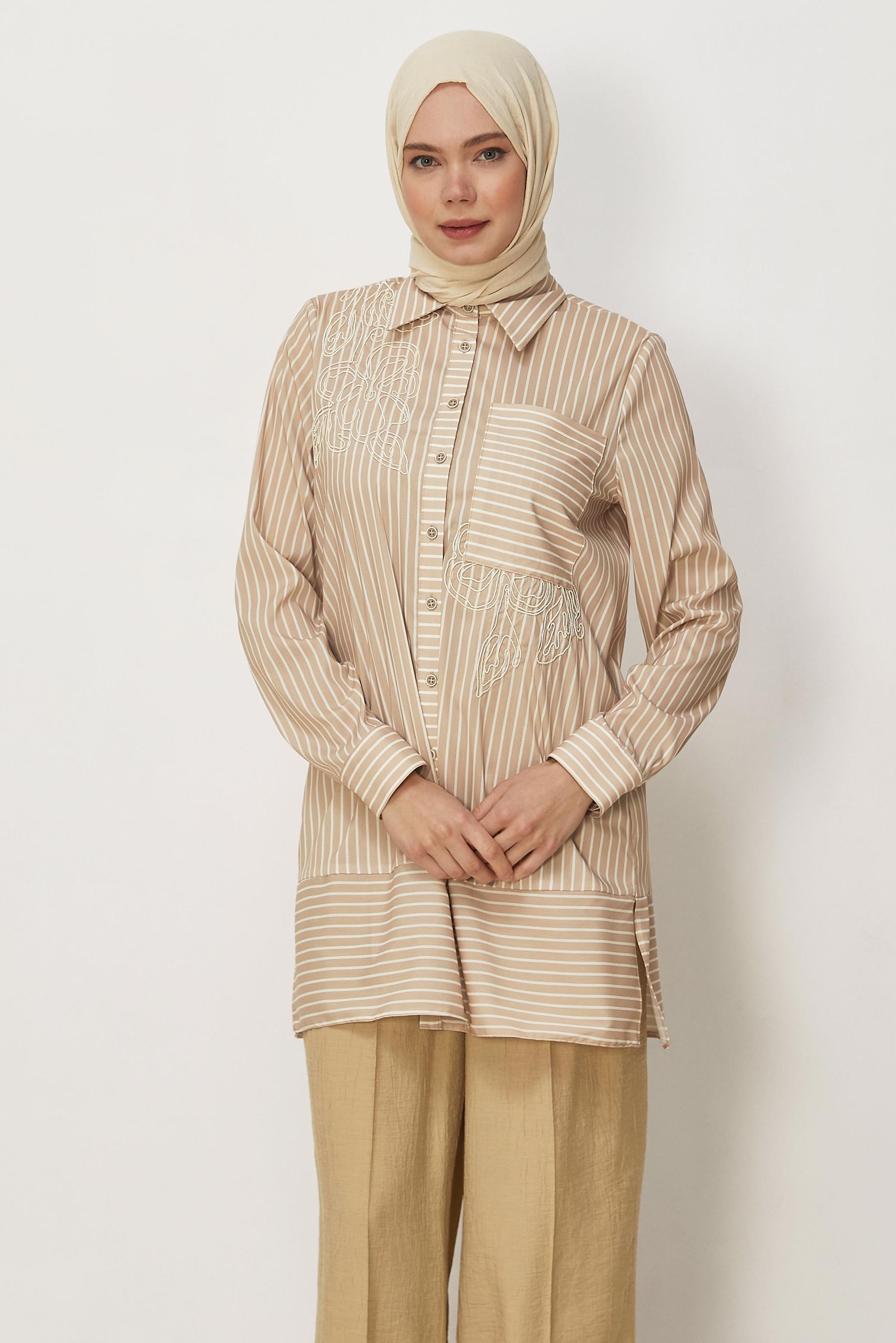Hijab-Kleidung BEIGE HEMDKRAGEN TUNIKA 46356