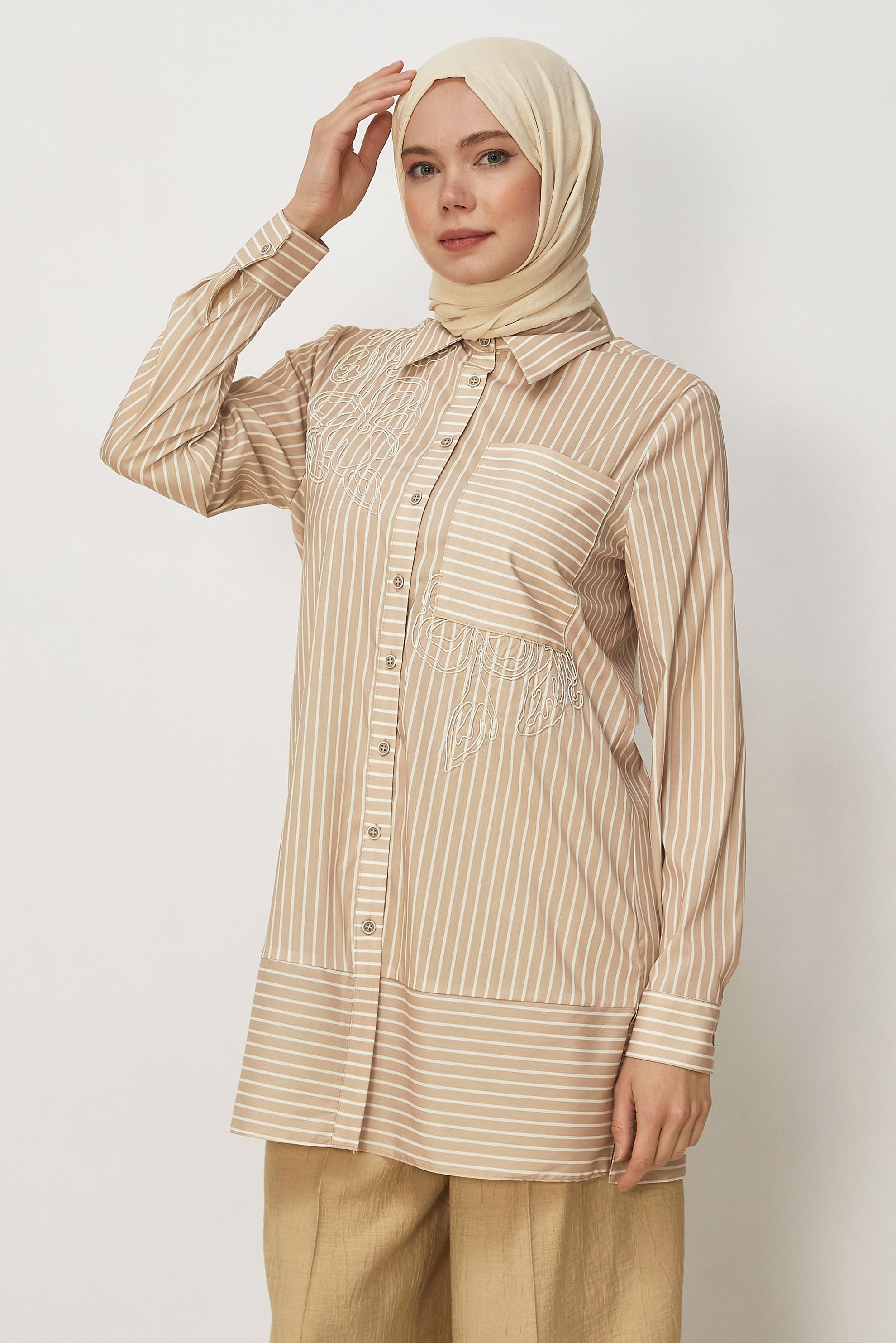 Hijab-Kleidung BEIGE HEMDKRAGEN TUNIKA 46356