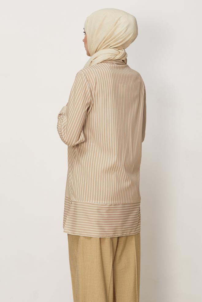 Hijab-Kleidung BEIGE HEMDKRAGEN TUNIKA 46356 - ALVİNA