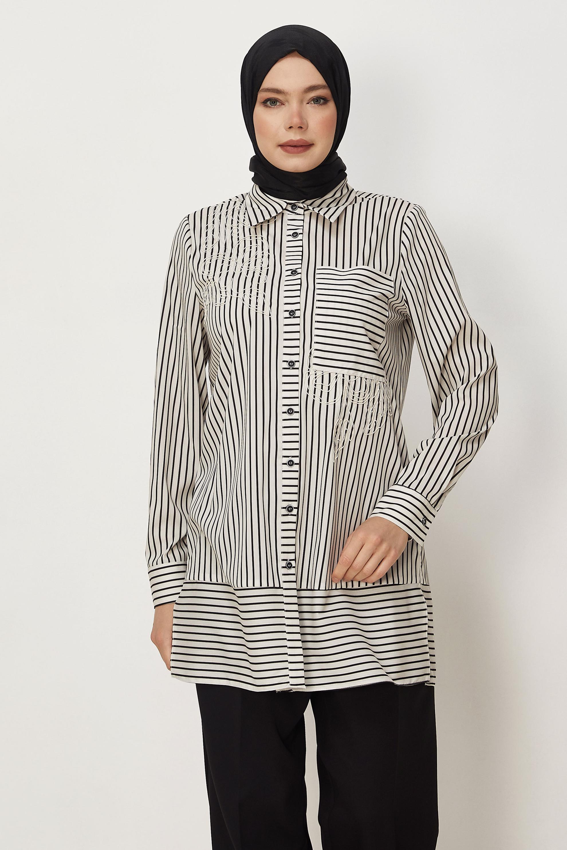 Hijab-Kleidung BEIGE HEMDKRAGEN TUNIKA 46356