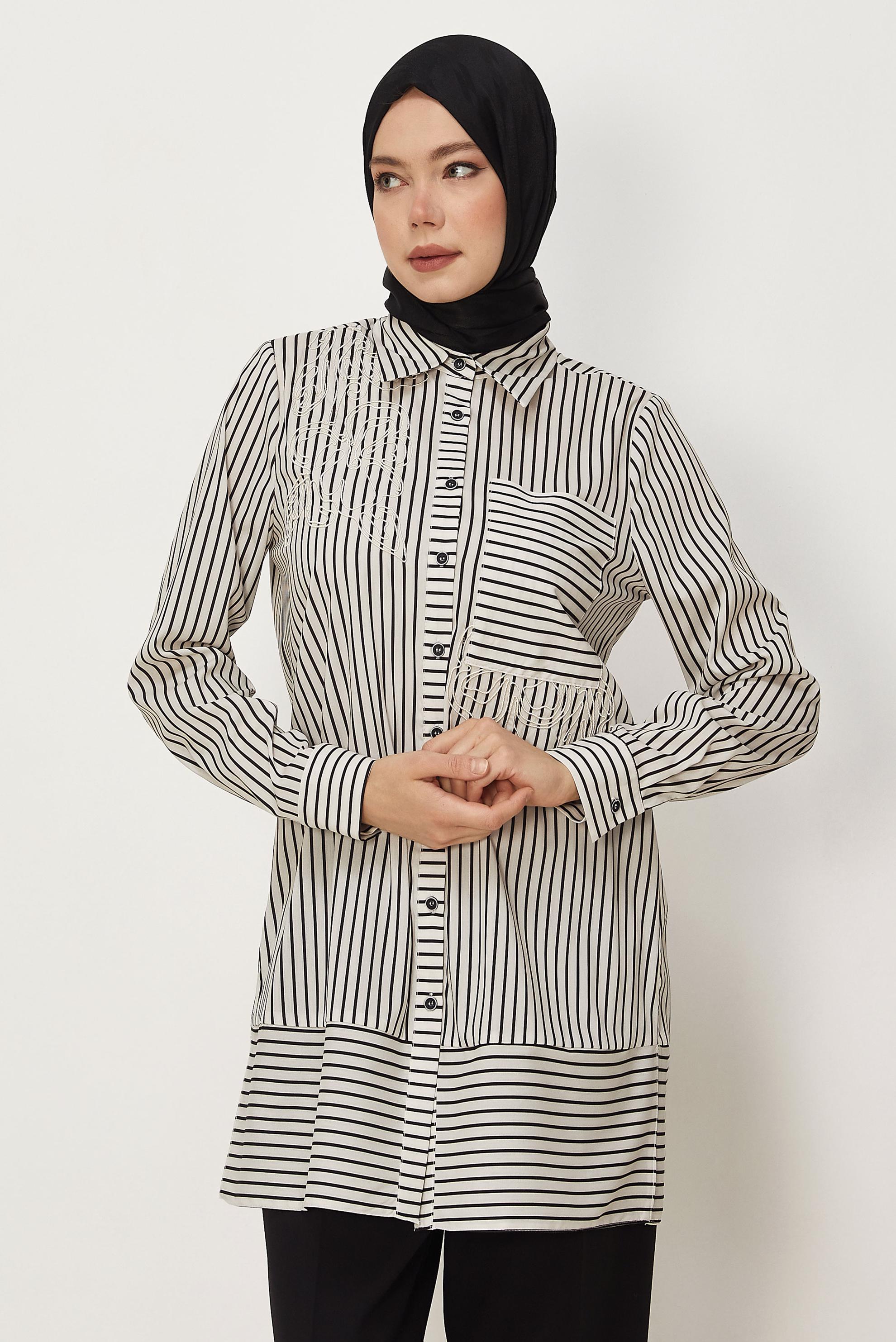 Hijab-Kleidung BEIGE HEMDKRAGEN TUNIKA 46356