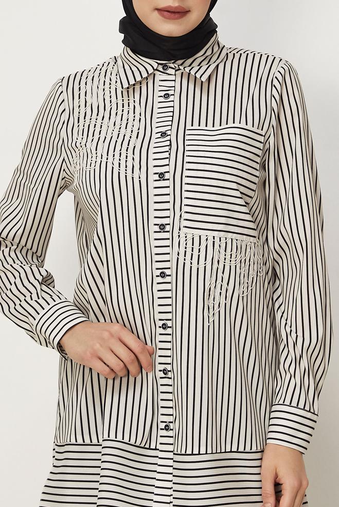 Hijab-Kleidung BEIGE HEMDKRAGEN TUNIKA 46356 - ALVİNA