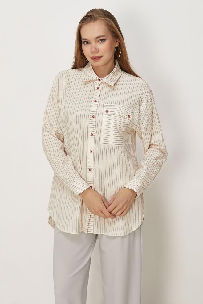 Tesettür giyim  ÇİZGİLİ GÖMLEK YAKA TUNİK 46358 - ALVİNA