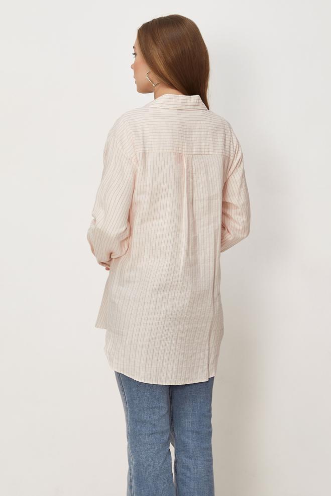 Hijab-Kleidung ROSA GESTREIFTE HEMDKRAGEN-TUNIKA 46358 - ALVİNA