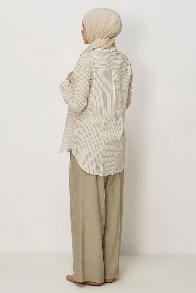 Hijab-Kleidung BRAUN GESTREIFTE HEMDKRAGEN-TUNIKA 46358 - ALVİNA