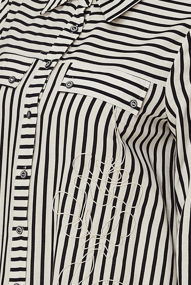 Hijab clothing BEIGE STRIPED SHIRT COLLAR TUNIC 46359 - ALVİNA