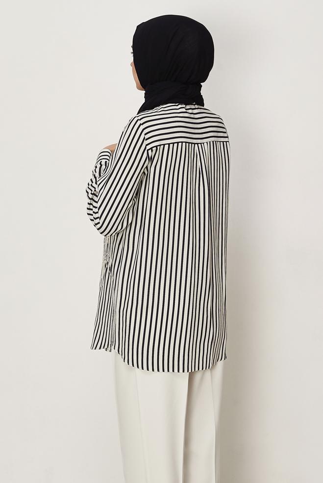 Hijab clothing BEIGE STRIPED SHIRT COLLAR TUNIC 46359 - ALVİNA