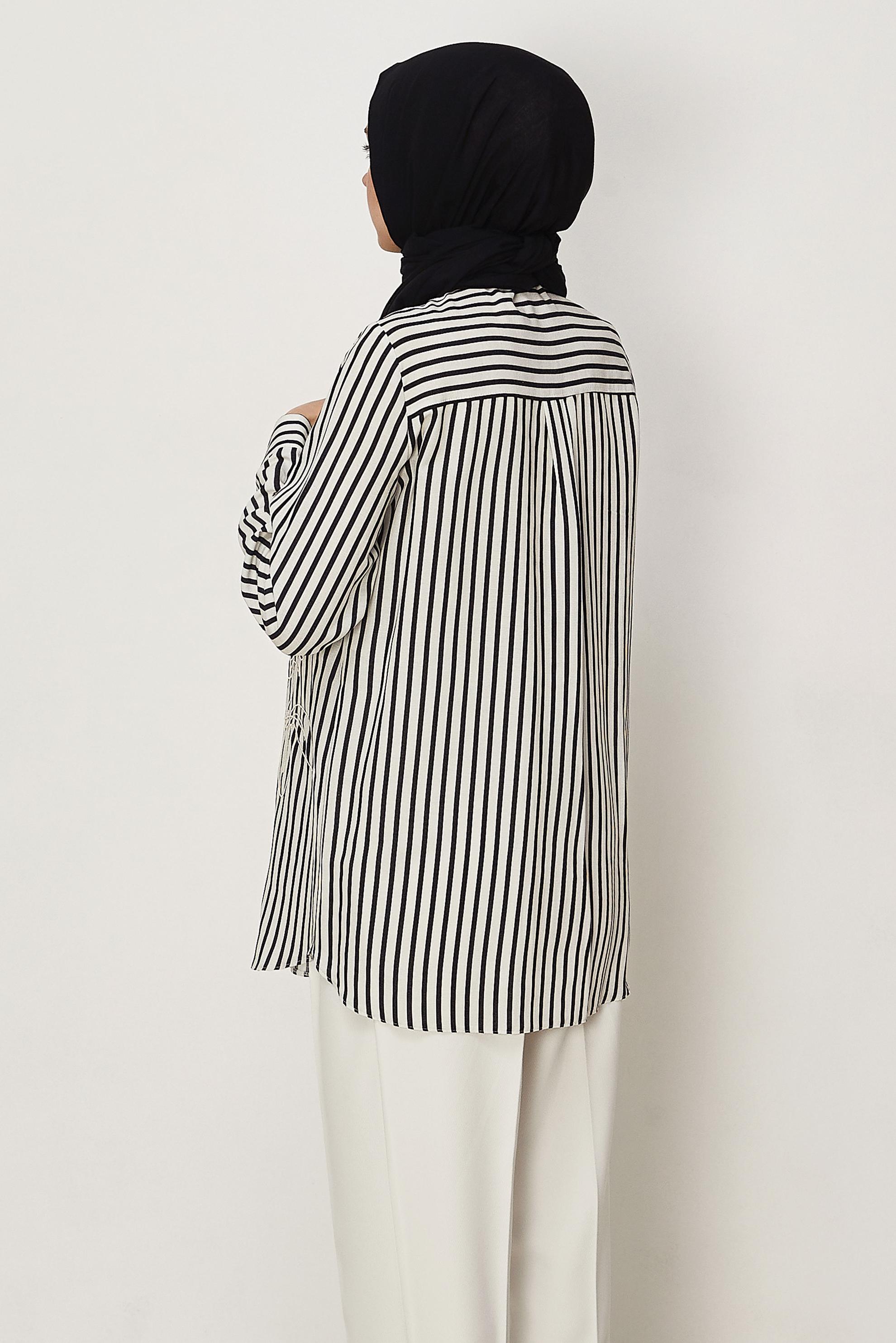 Hijab clothing BEIGE STRIPED SHIRT COLLAR TUNIC 46359