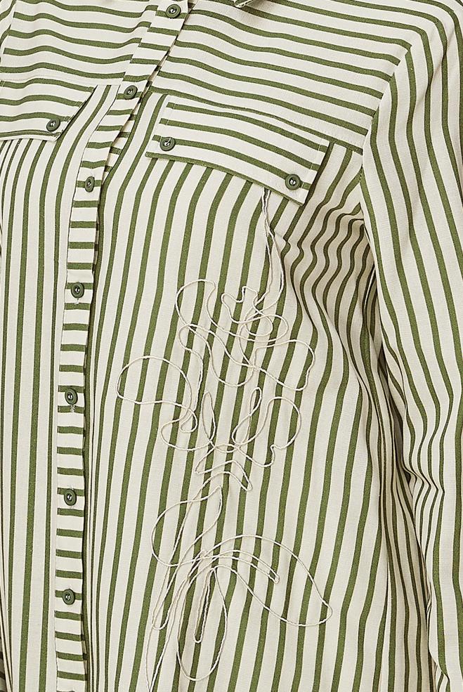 Hijab clothing BEIGE STRIPED SHIRT COLLAR TUNIC 46359 - ALVİNA