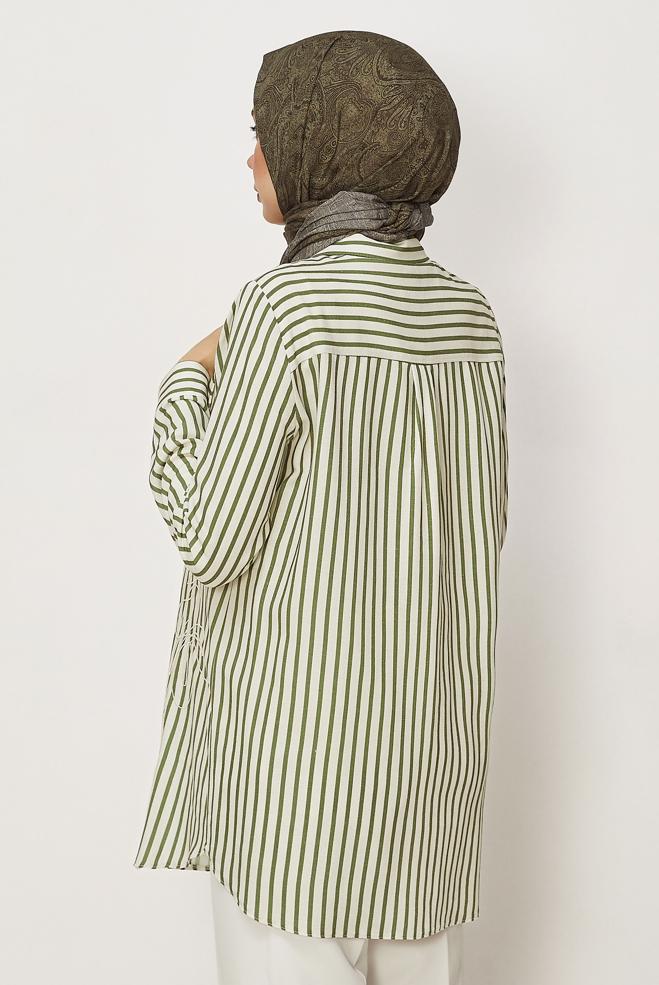 Hijab clothing BEIGE STRIPED SHIRT COLLAR TUNIC 46359 - ALVİNA