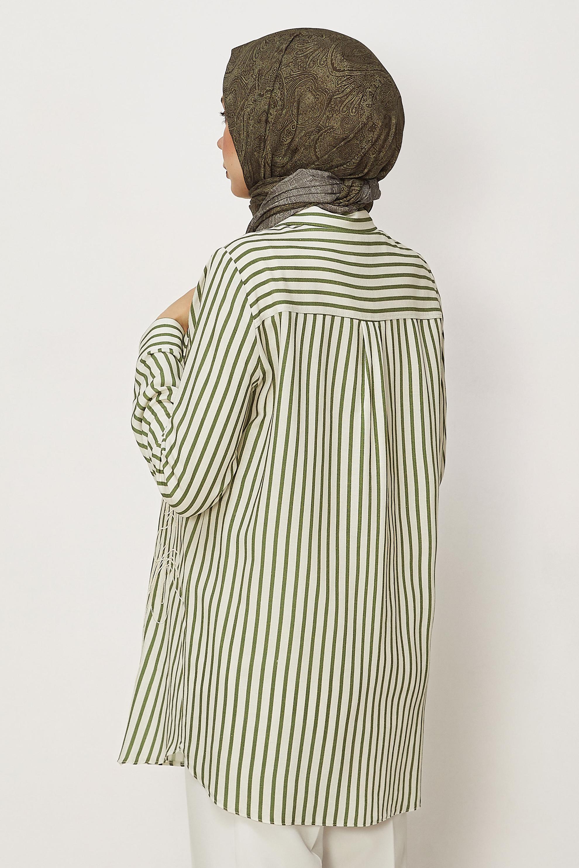 Hijab clothing BEIGE STRIPED SHIRT COLLAR TUNIC 46359