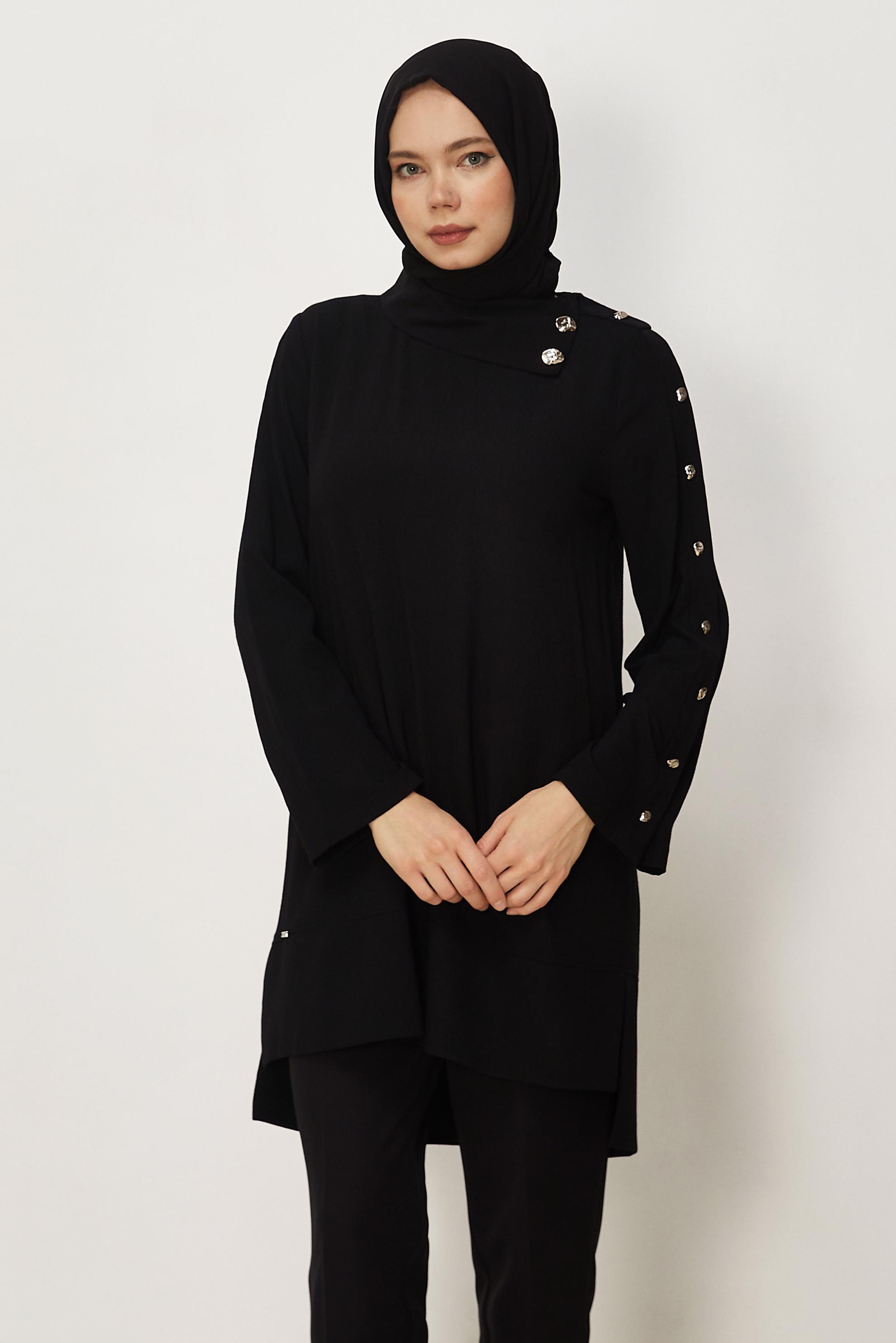 Hijab-Kleidung SCHWARZ TUNIKA MIT KNOPFDETAIL 46376