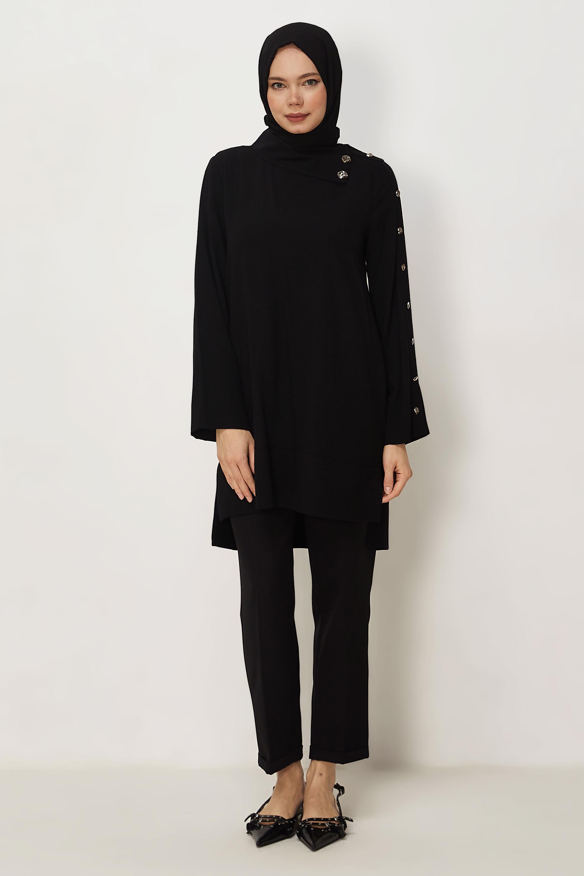 Hijab-Kleidung SCHWARZ TUNIKA MIT KNOPFDETAIL 46376