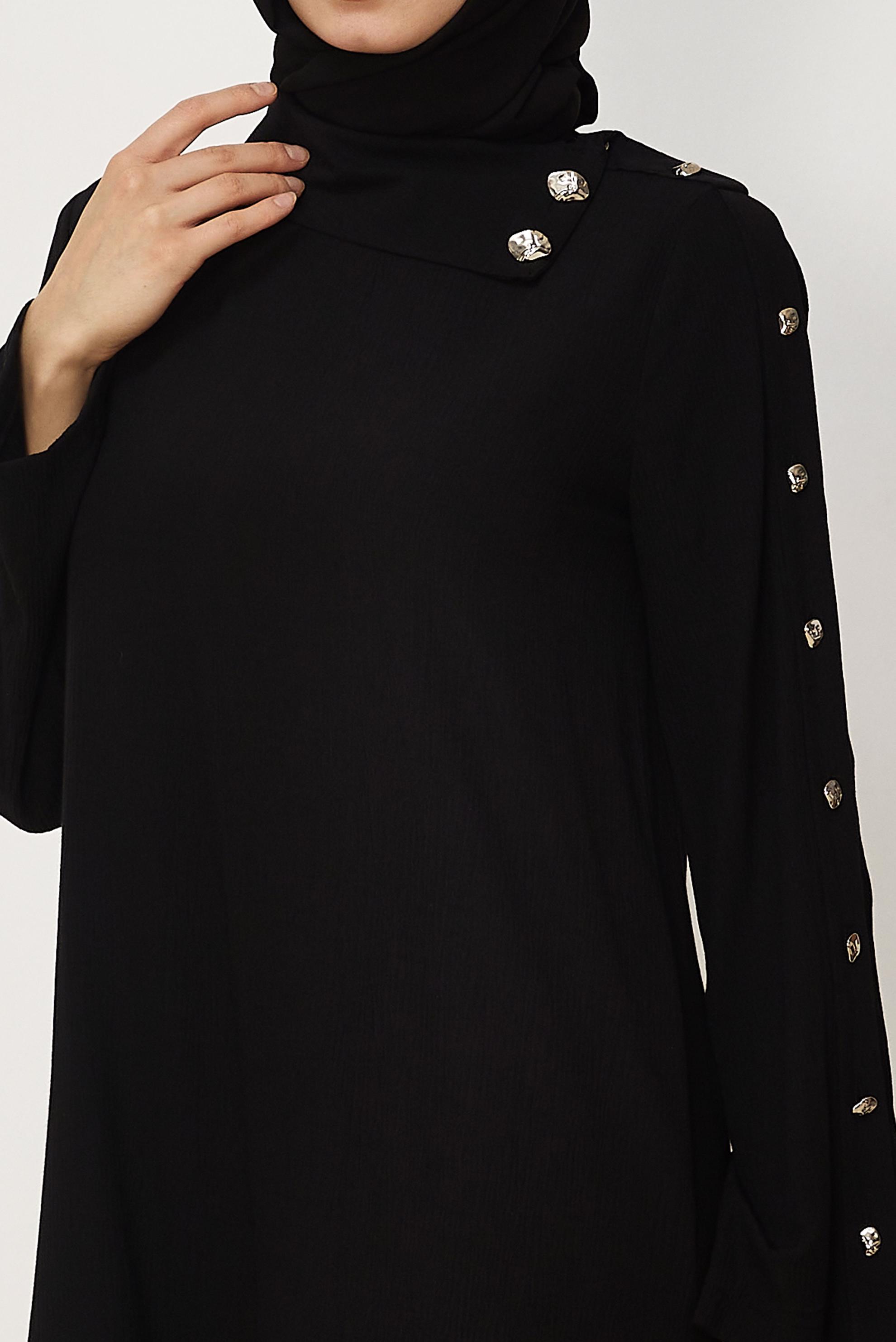 Hijab-Kleidung SCHWARZ TUNIKA MIT KNOPFDETAIL 46376