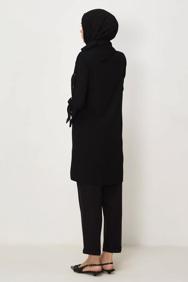 Hijab-Kleidung SCHWARZ TUNIKA MIT KNOPFDETAIL 46376 - ALVİNA