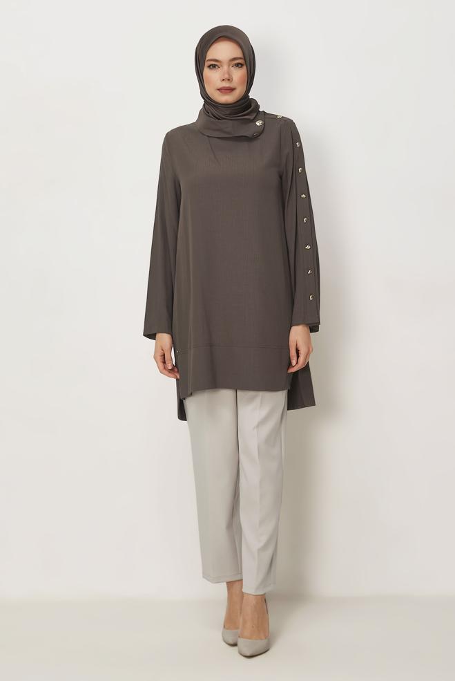 Hijab-Kleidung BRAUN TUNIKA MIT KNOPFDETAIL 46376 - ALVİNA