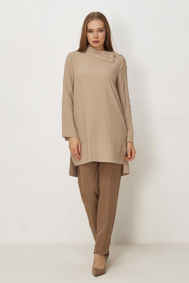 Hijab-Kleidung BRAUN TUNIKA MIT KNOPFDETAIL 46376 - ALVİNA