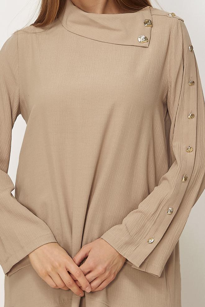 Hijab-Kleidung BRAUN TUNIKA MIT KNOPFDETAIL 46376 - ALVİNA