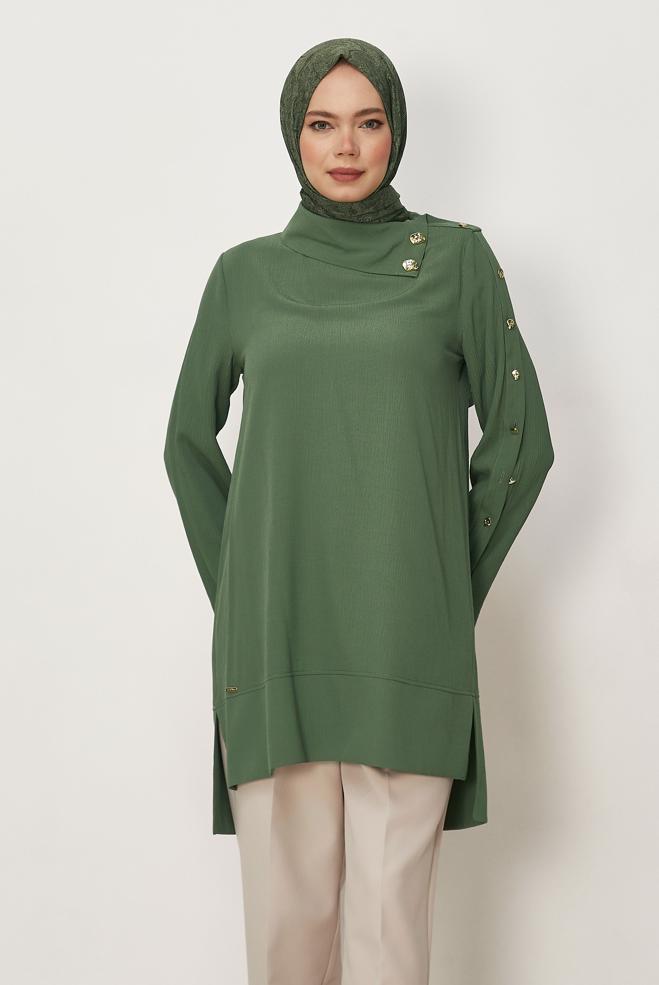 Hijab-Kleidung KHAKI TUNIKA MIT KNOPFDETAIL 46376 - ALVİNA