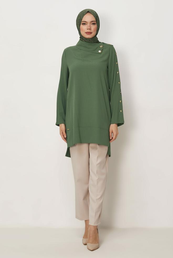 Hijab-Kleidung KHAKI TUNIKA MIT KNOPFDETAIL 46376 - ALVİNA