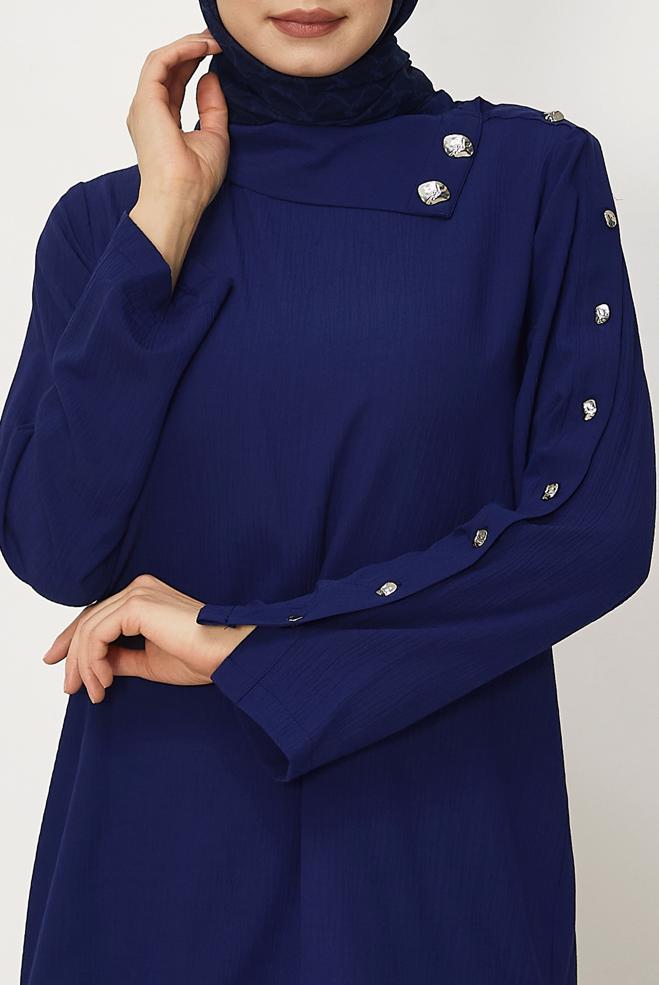 Hijab-Kleidung NAVY BLAU TUNIKA MIT KNOPFDETAIL 46376 - ALVİNA