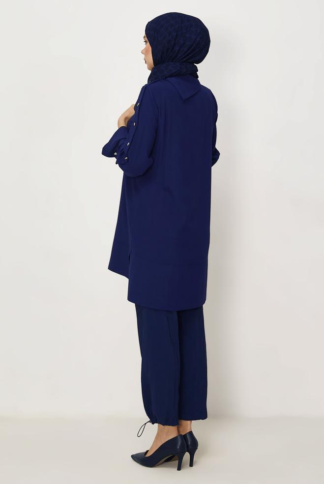 Hijab-Kleidung NAVY BLAU TUNIKA MIT KNOPFDETAIL 46376 - ALVİNA