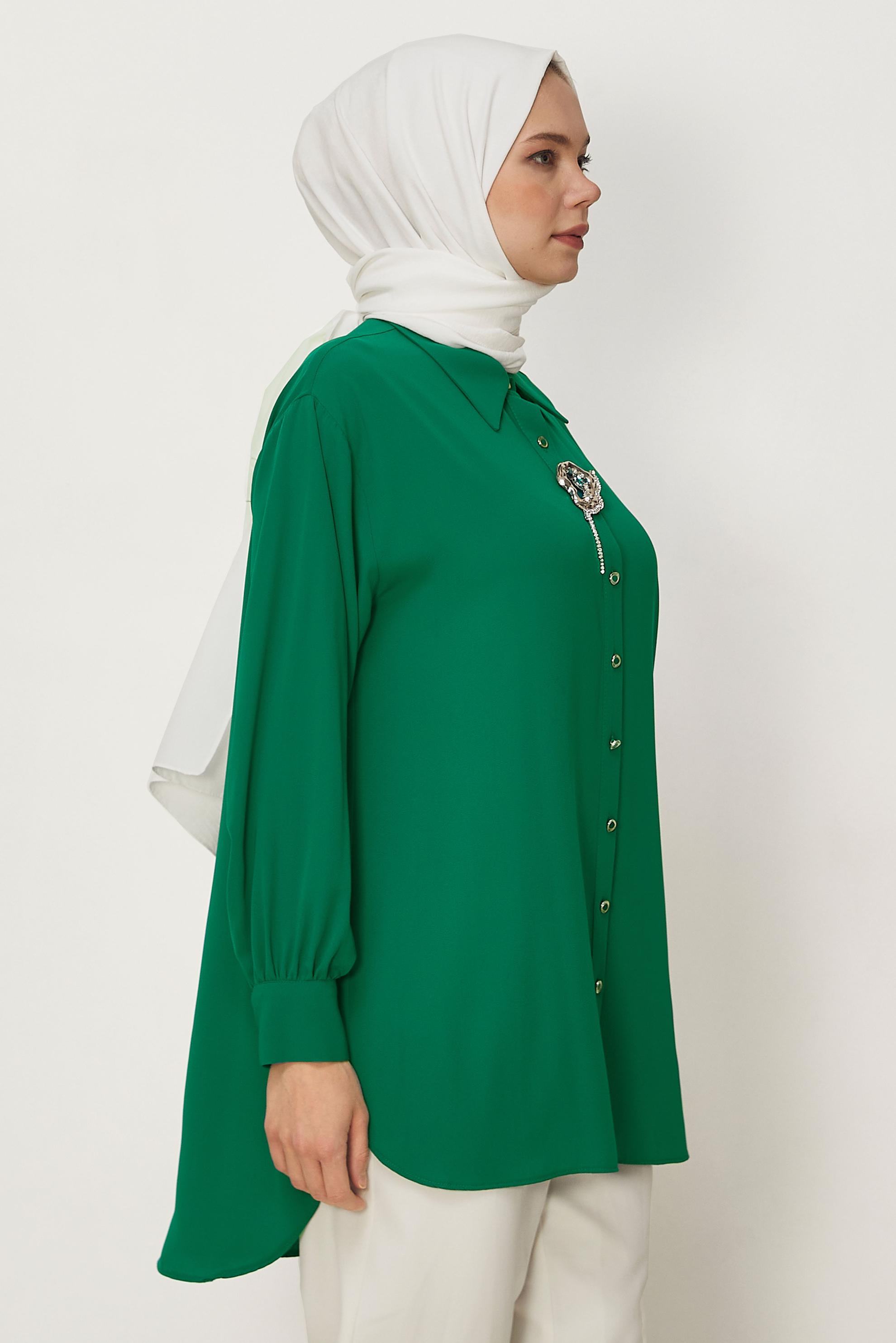 Tesettür giyim BEJ GÖMLEK YAKA TUNİK 46402