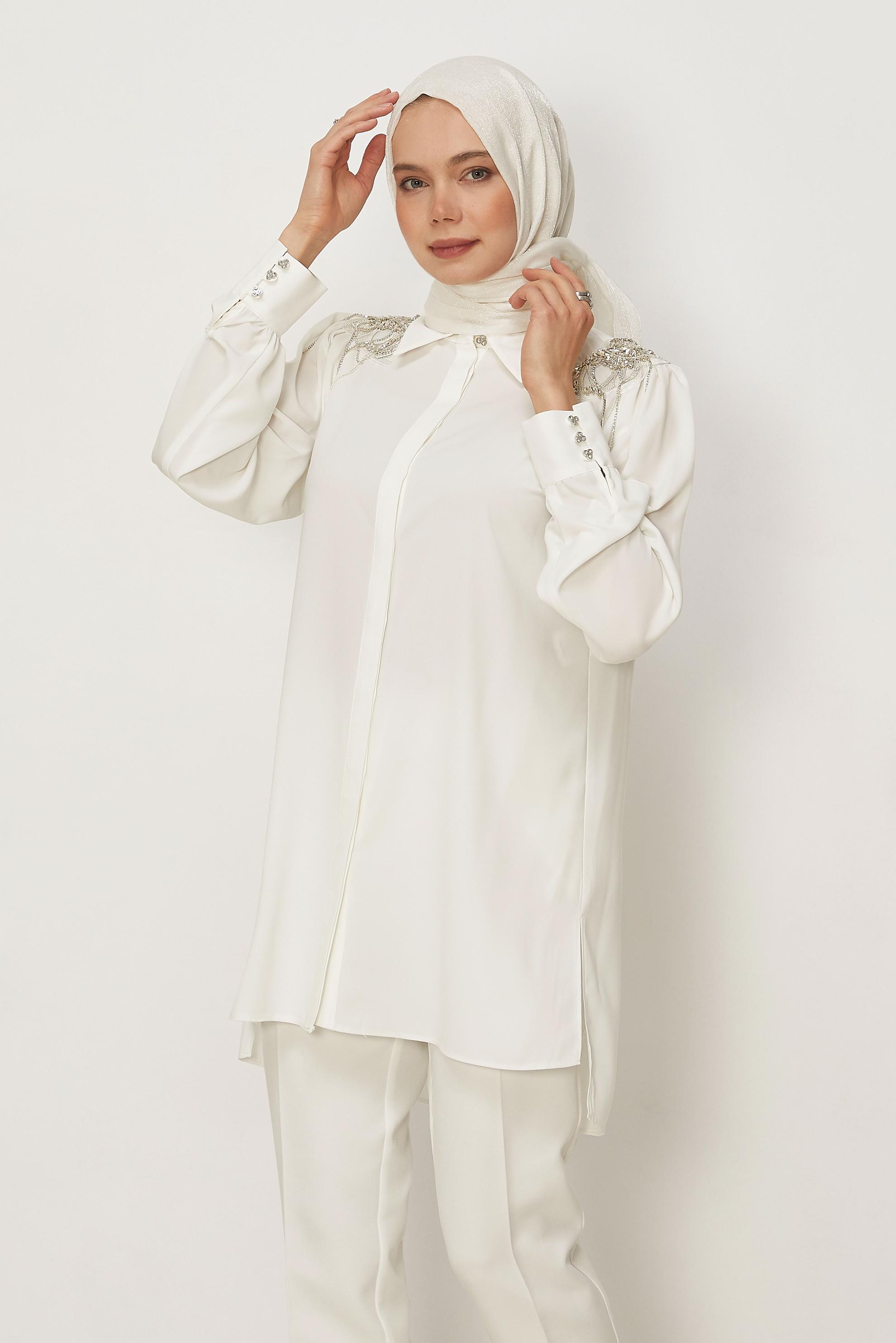 Hijab clothing WHITE GEM EMBROIDERED TUNIC 46405