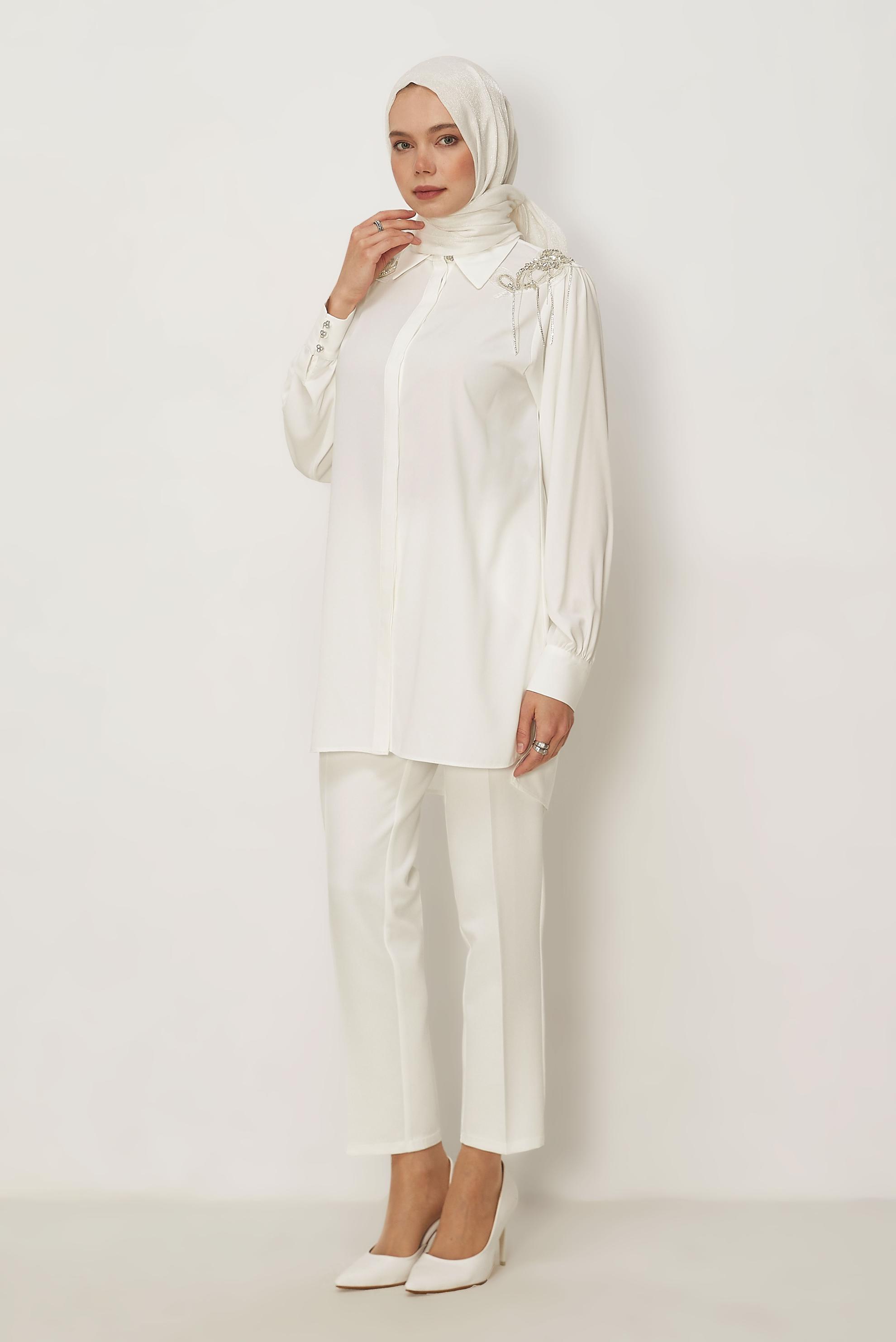 Hijab clothing WHITE GEM EMBROIDERED TUNIC 46405